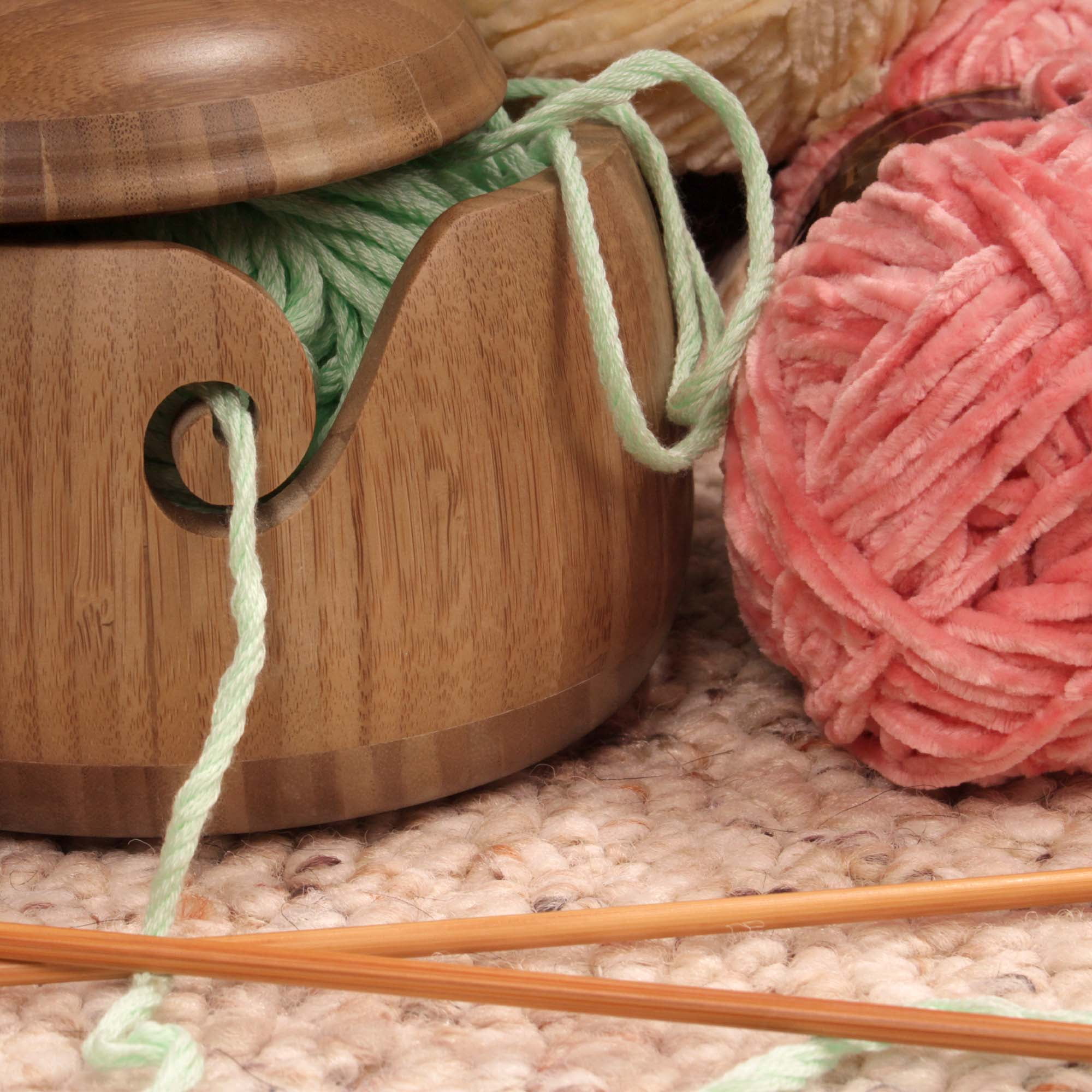 JubileeYarn Bamboo Yarn Bowl with Lid - Holder Knitting Crochet Accessories - Carbonized Brown - 10 Bowls