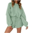 thumbnail image 2 of qolati Women 2 Piece Outfits 2023 Long Sleeve Crewneck Pullover Tops with High Waist Drawstring Shorts Sweatsuit Casual Comfy Solid Pajamas Tacksuit Sets, 2 of 7