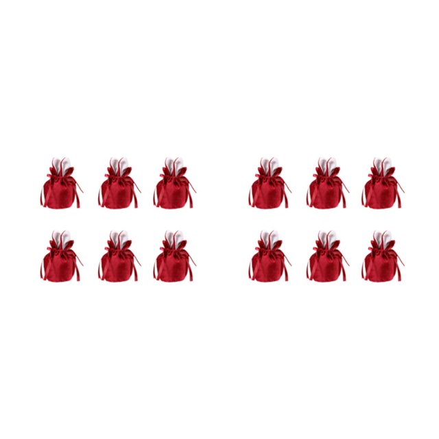 Matsuzay 6 Bolsas de conejito Bolsas de terciopelo Joyas Bolsas de dulces Bolsas de orejas de conejito para favores de la fiesta de cumpleaños Rojo forma de oreja de conejo 2piezas