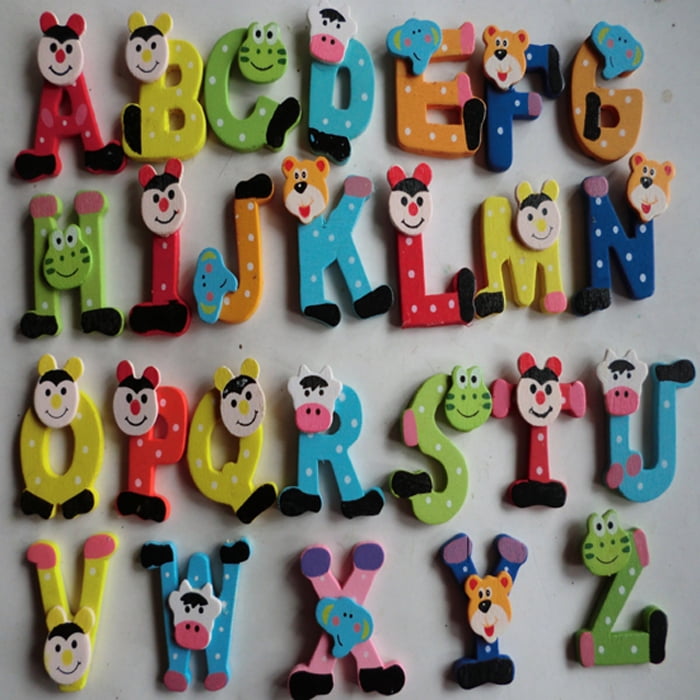 26pcs Wooden Cartoon Alphabet A-Z Magnets Child Educational Toy Kids Baby Gifts 