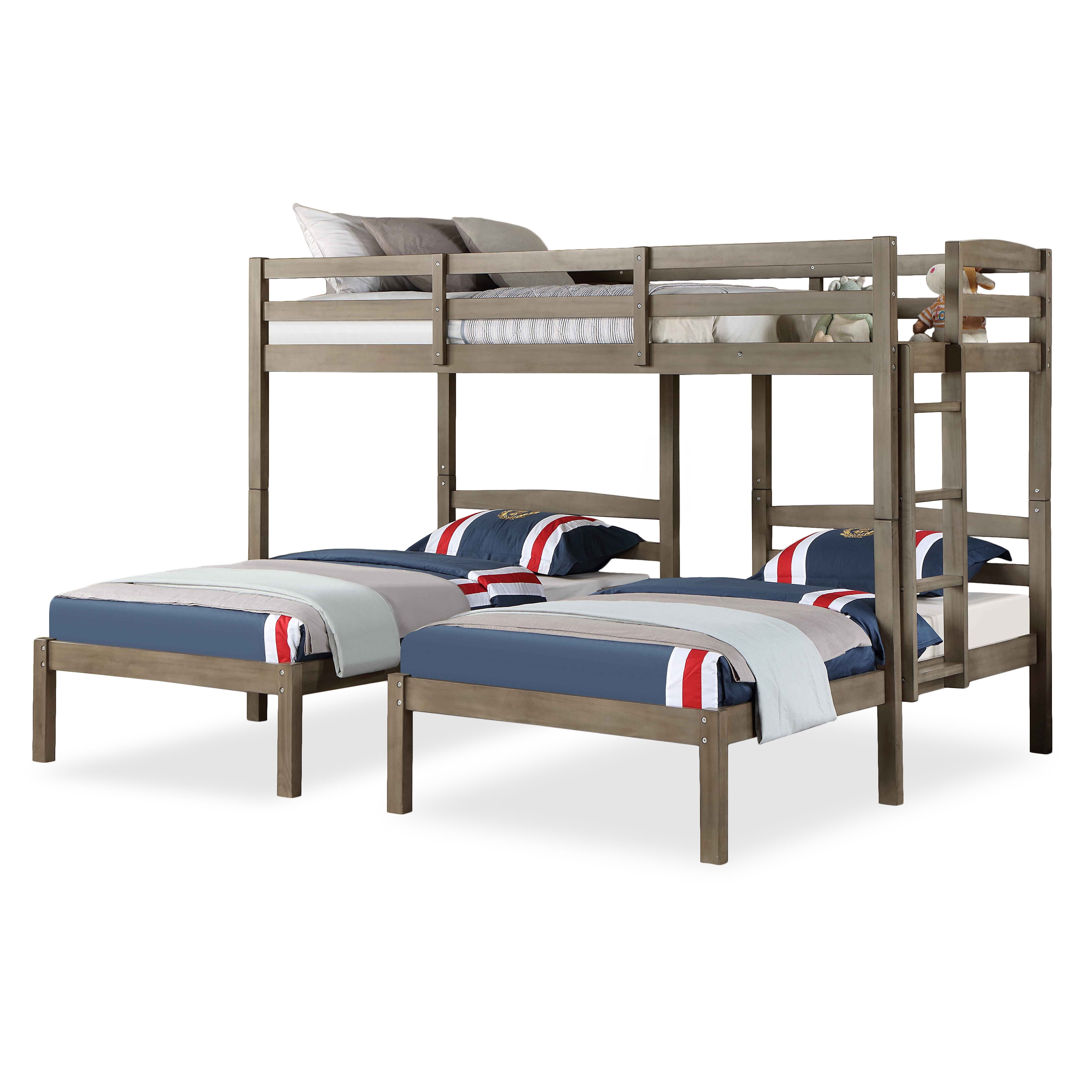 Furniture of America Roligt Kids Triple Twin Wood Bunk Bed with USB, Gray