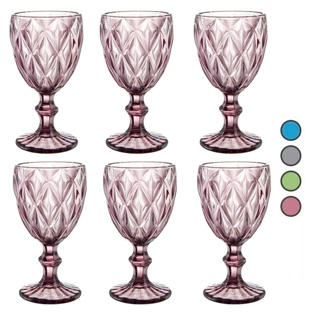 Juego de 6 Copas de Cristal Labrado Vintage, Copas de Vino Color Púrpura, 245 ml