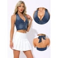 thumbnail image 2 of DARING DIVA Women's Sleeveless Halter Neck Lace Up Jean Waistcoat M Blue, 2 of 6