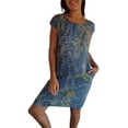 thumbnail image 1 of XYMJT Robes Needream, Robe Imprimée en Coton et Lin pour Femmes, Col Rond, avec Poche, 1 of 1