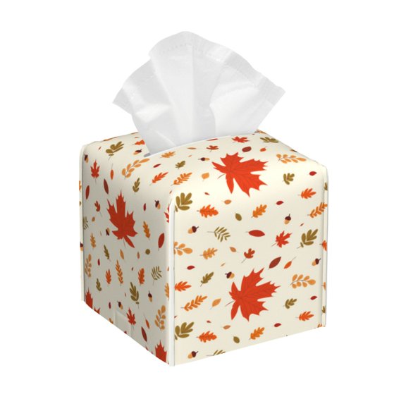 Leather Tissue Box Cover Square - A Simple Autumn Waterproof Tissue Box Holder Paper Case Organizer Dispenser for Modern Home Office Room Home Bathroom Decor