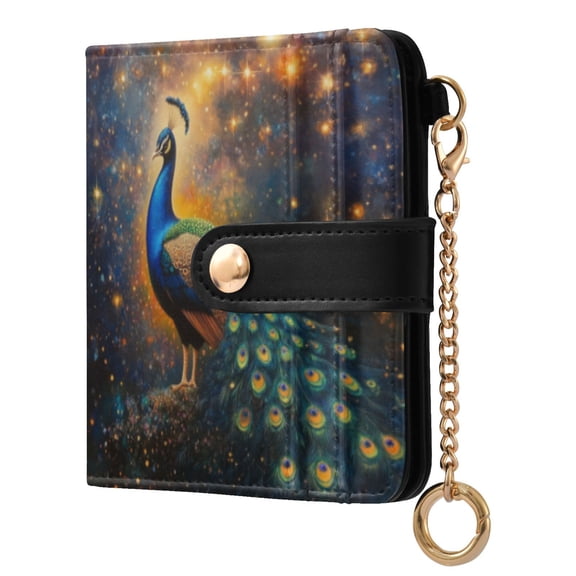 Qxltty Peacock Of Stars Ladies Wallet Rfid Slim Thin Compact Credit Card Women Wallet Zipper Coin Pocket and ID Window for Female Gifts
