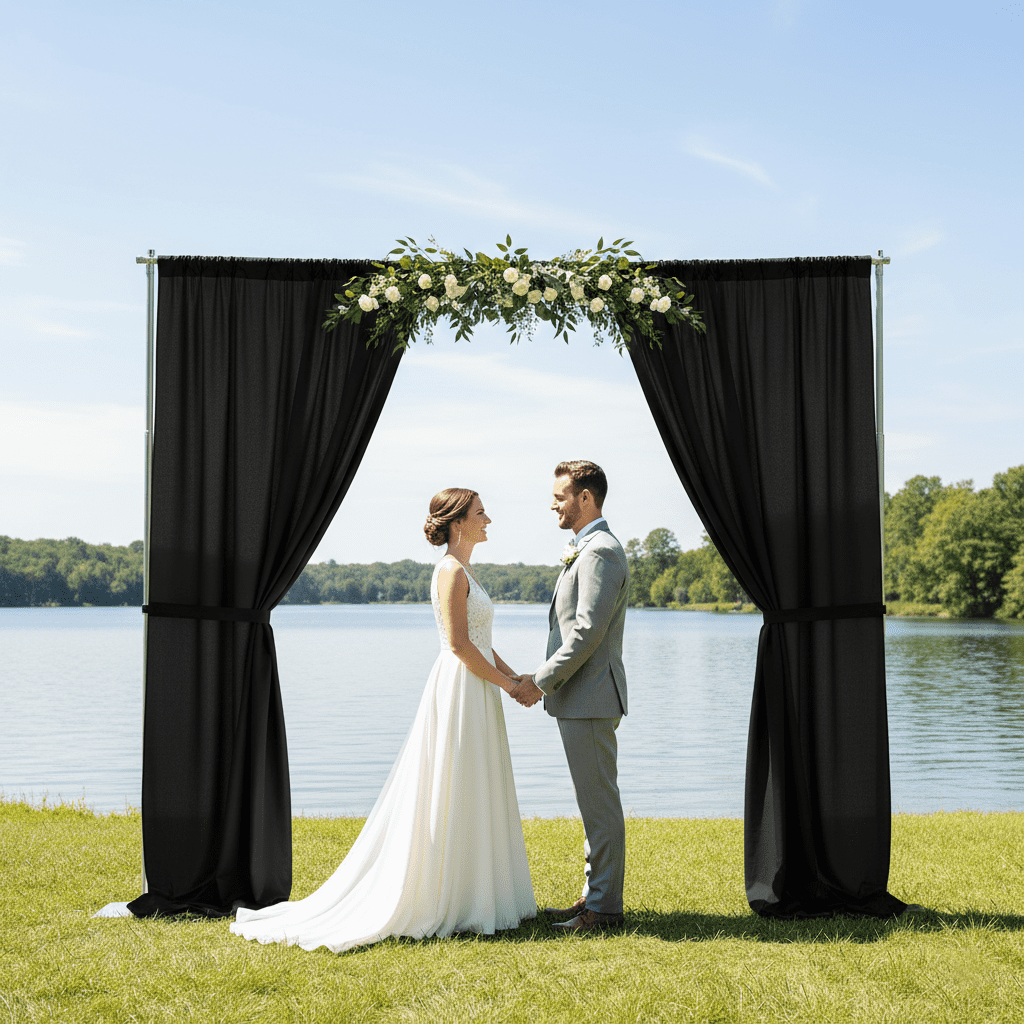 2 Pack 10 ft x 10 ft Polyester Curtain Panels for Weddings, Events & Home Decor - Black
