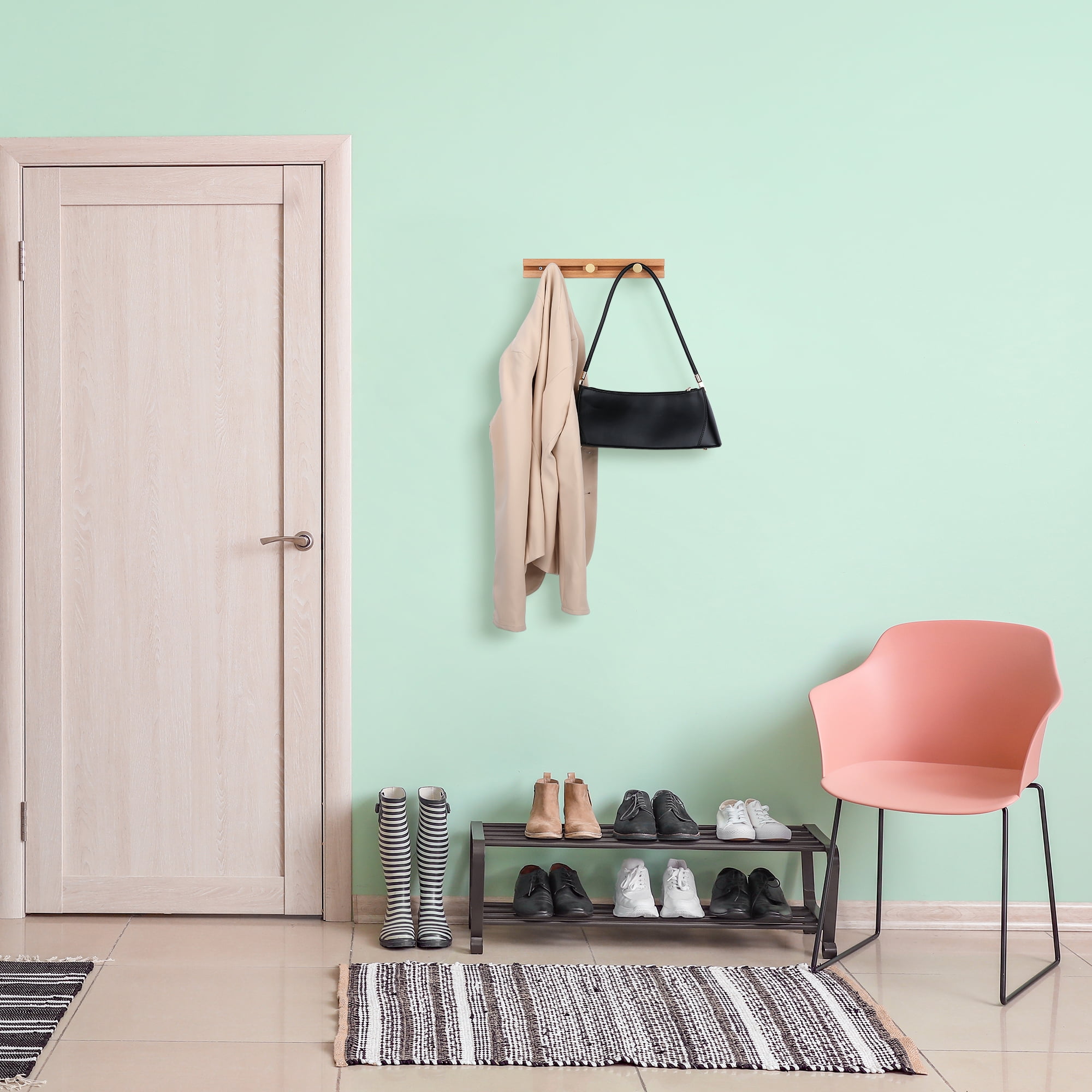Unique Bargains Coat Rack Wall Mount Wood Coat Hook for Hanging with 3 Hooks Brown