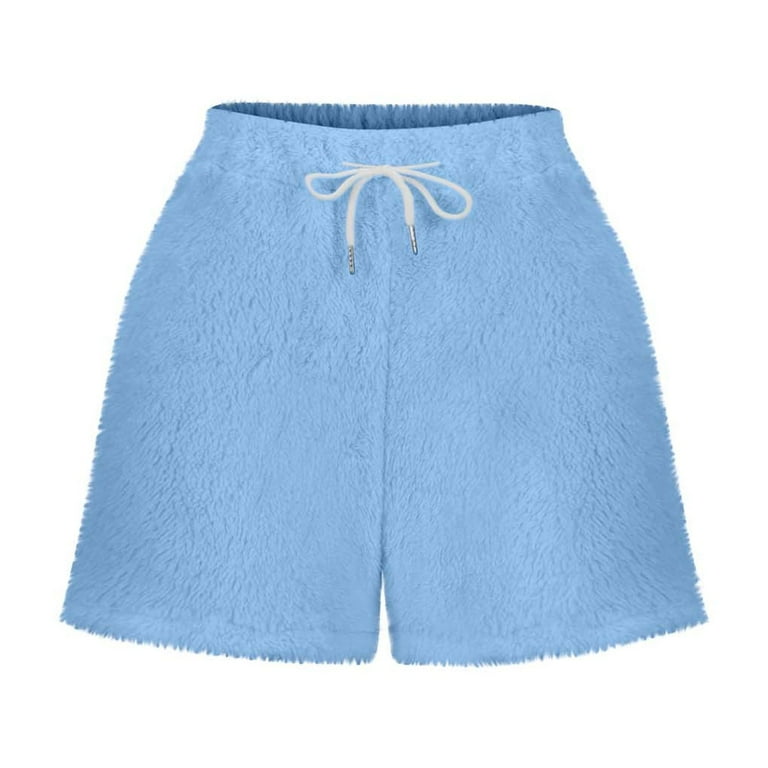 BLTIBY Women's Fuzzy Pajama Shorts Casual Fleece Lounge Short