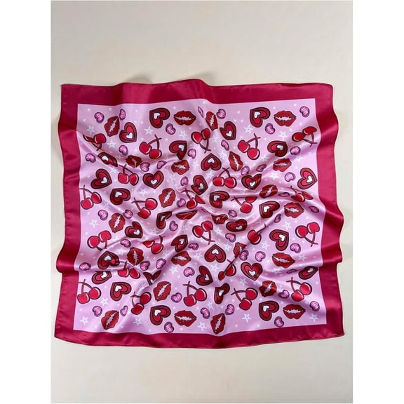 WEIFEI-Women's Cherry Graphic Print Scarf Large Square Hair Bandana Sleeping Head Wraps