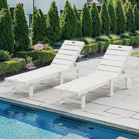 Dycanpo Chaise Lounge Chair Outdoor Set of 2, with Adjustable Backrest & Wheels, White