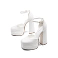 thumbnail image 2 of Women Platform Chunky Block Heel Pumps Square Toe Closed Ankle Strap Solid Color Party Wedding Prom Festival Shoes, 2 of 7