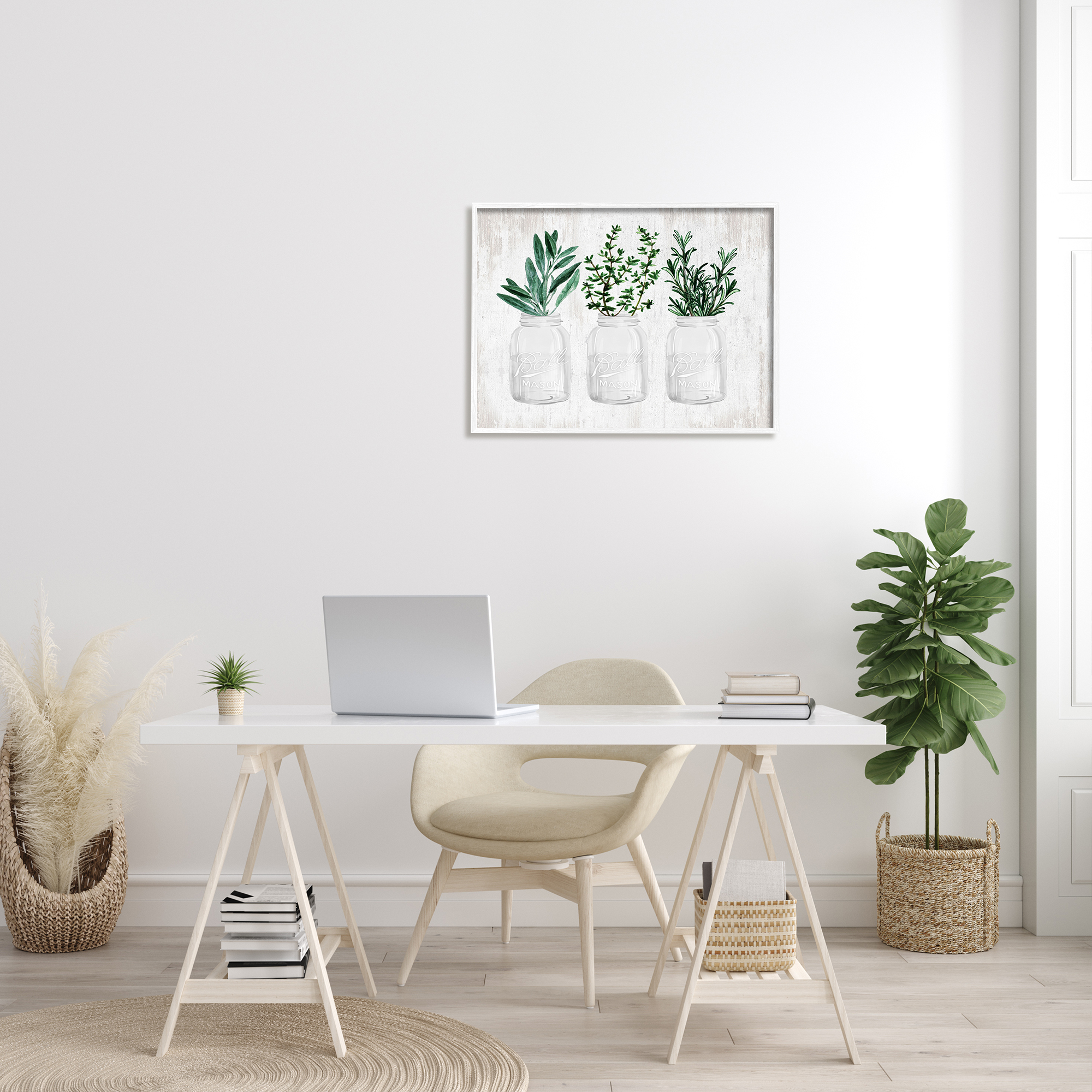 Stupell Industries Kitchen Herbs in Jars Botanical & Floral Painting White Framed Art Print Wall Art, 30 x 24