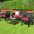 thumbnail image 2 of Costway 4PCS Patio Rotin Osier Meubles Ensemble Conversation Canapé Banc Coussiné Rouge, 2 of 10