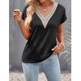 thumbnail image 2 of Women's Casual Cap Sleeve Lace Trim V Neck Tops 2023 Summer Loose Tee Shirts Blouse, 2 of 8