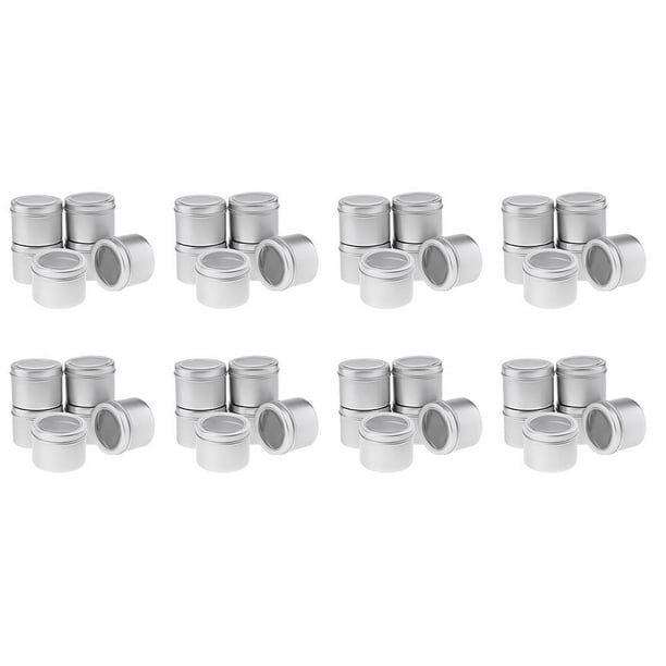 Recipientes redondos de aluminio plateado para bálsamo labial con tapón de rosca para bálsamo labial, cosmético, velas (paquete de 48) Baoblaze Tapa transparente de aluminio Cajas de estaño