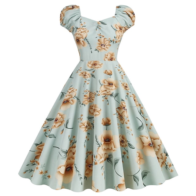 Pisexur Robe à Manches Courtes Col en V Mode Vintage pour Femmes Robe à Manches Courtes Col en V Imprimée Robe pour Femmes