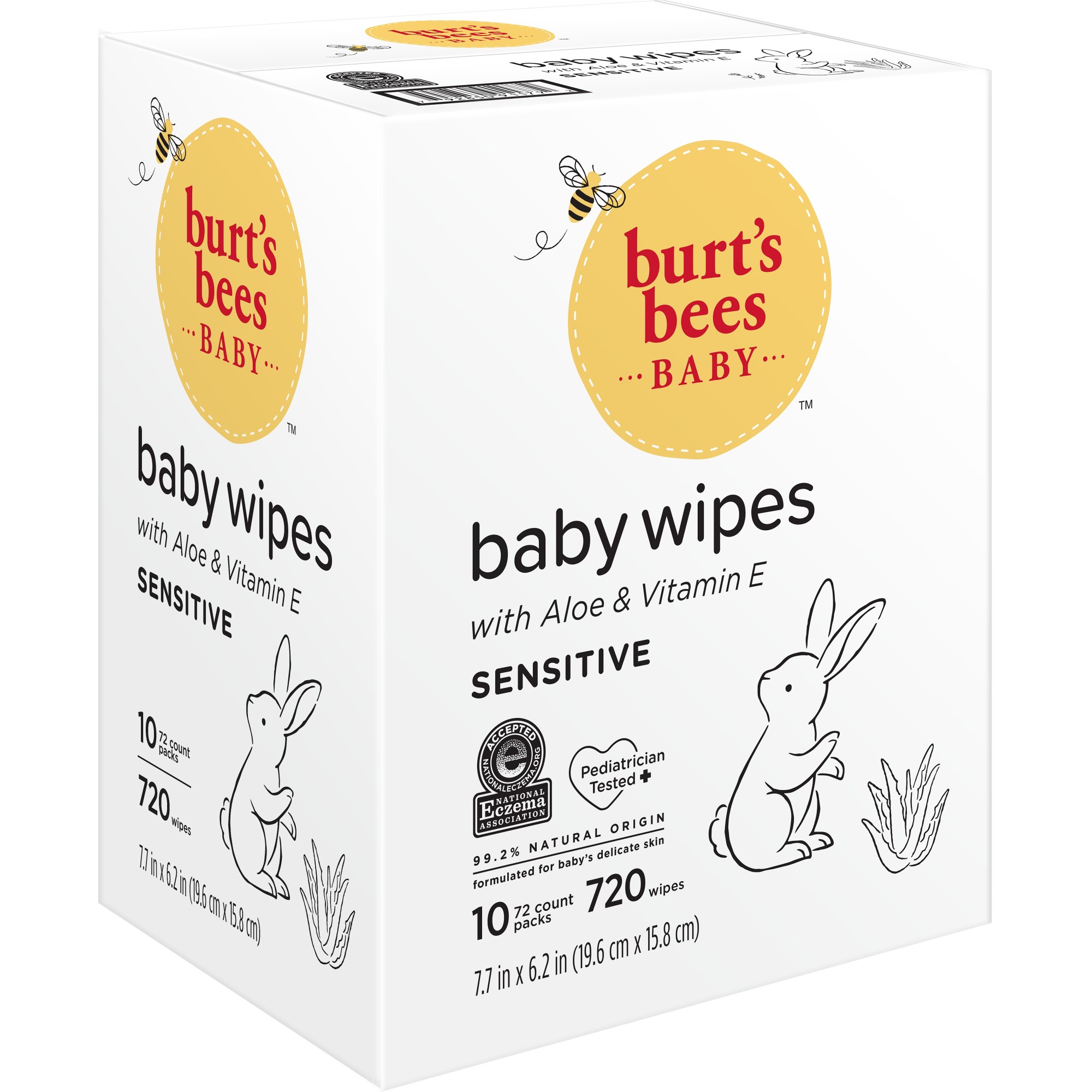 Burt's Bees Natural Baby Wipes, Unscented ChlorineFree, 10 Packs (720