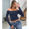 thumbnail image 5 of Womens Long Sleeve Off the Shoulder Tops Going Out Cute Basic Y2K Fall Fashion 2026 Outfits Clothes Navy Blue XL, 5 of 9