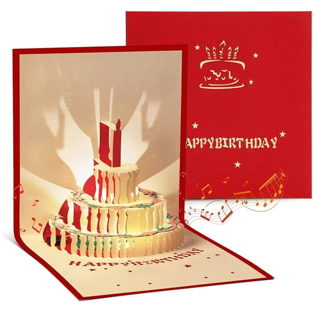 Carte de Voeux d'Anniversaire Musicale Invitation d'Anniversaire Carte  Cadeau Fille Homme Garçon Femme 3D Pop Up avec Enveloppe, Rouge 