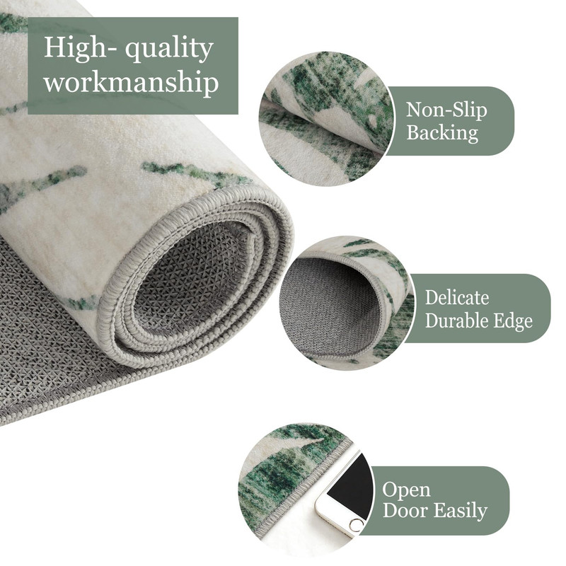 Washable 8x10 Area Rugs for Living Room Non-Slip Soft Modern Botanical Floral Rugs Accent Floor Carpet for Bedroom Dining Room Green