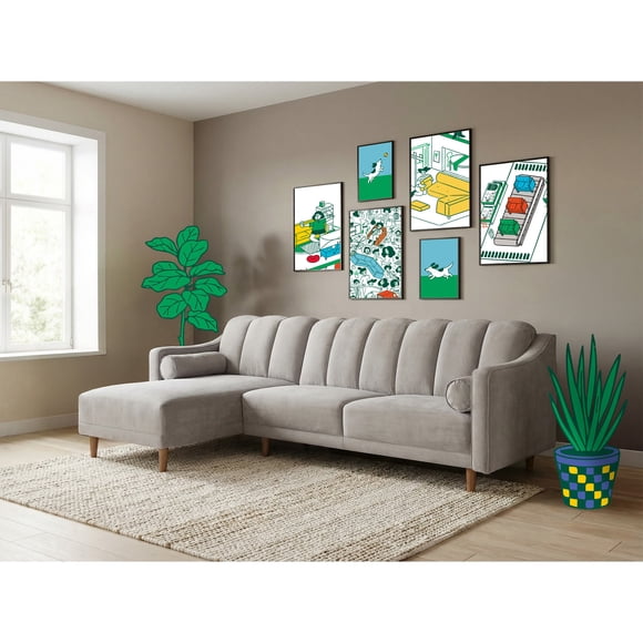 Sala Modular Reversible Makora Scotch Con Memory Foam Color Gris Claro Velvet Respaldo Reclinable De 3 Posiciones