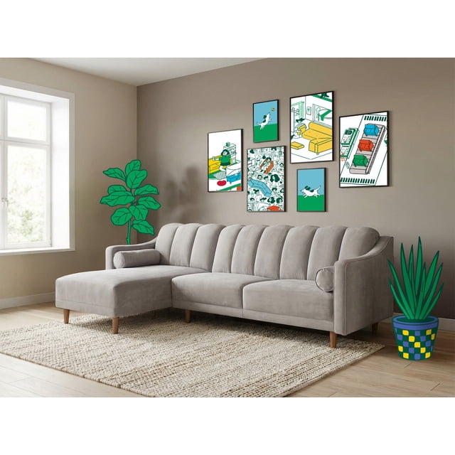 Sala Modular Reversible Makora Scotch Con Memory Foam Color Gris Claro Velvet Respaldo Reclinable De 3 Posiciones