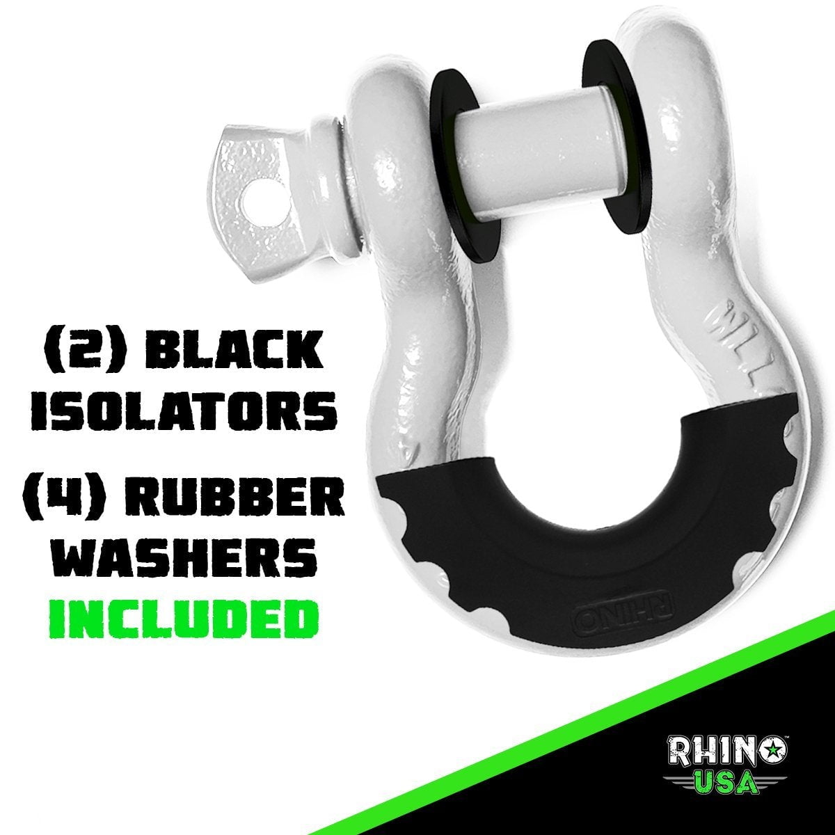 Rhino USA D Ring Shackles (2pc) - 41,850lb Break Strength - 3/4" Clevis Shackle w/ 7/8 Pin (Black)