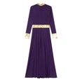 thumbnail image 6 of Ocealan Womens Liturgical Praise Dance Dress Shiny Metallic Long Sleeve Worship Performance Dancewear Dark Purple XL, 6 of 7