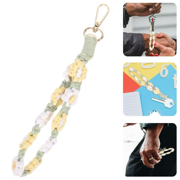 DECOMELODY 1Pcs Woven Daisy Flower Keychain Multi Cotton Thread Simple Classic Design Keychain And Girls