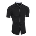 thumbnail image 4 of OIOLOYJM Mens Dress Shirt Regular Fit Stand Collar Stretch Short Sleeve Button Down Business Work Shirts Lightweight Breathable Foldable Outdoor Office Outfits Black XL, 4 of 4