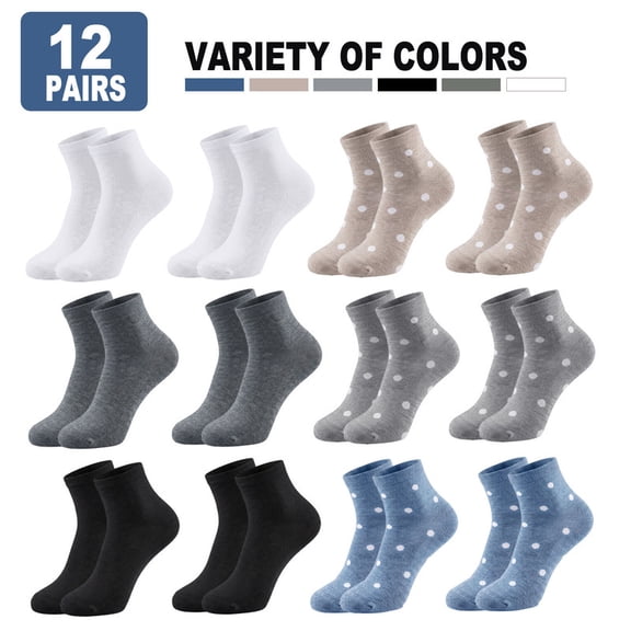 12 Pairs Women Novelty Ankle Socks Comfort Soft Lightweight Sports Athletic Cotton Size 9-11