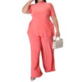 thumbnail image 2 of Women's Solid Color Casual Pullover Short Sleeve Top And Long Pants Two Piece Set Stylish And Comfortable Outfit For Everyday Wear, 2 of 2