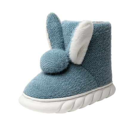 XIMIN Women s Solid Color Slippers Ladies Fashion Solid Color Cartoon Rabbit Cotton Slippers Warm Flat Short Cotton Boots Cute Bedroom Comfy Shoes(Blue US 8)