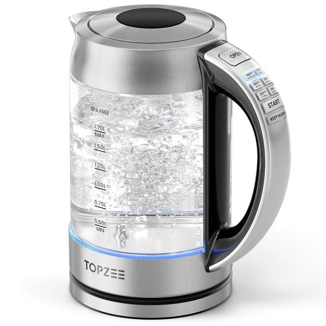 Hervidor eléctrico TOPZEE 1.7L de vidrio para café y té 1500W