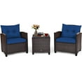 thumbnail image 1 of Giantex Ensemble de Mobilier de Patio 3 Pcs, Ensemble de Canapé d'Extérieur 3 Pcs en Rotin PE Osier avec Coussin Lavable et Dessus de Table en Verre Trempé, Mobilier de Conversation pour Jardin, Bord de Piscine, Balcon (Marine), 1 of 10