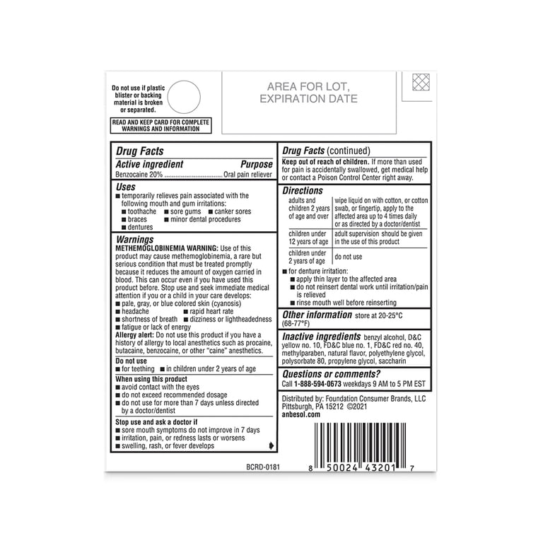 Anbesol Liquid Maximum Strength, Instant Oral Pain Relief, 0.41 oz.