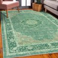 thumbnail image 3 of Vintage Decorative Rug, Oriental Design Curlicue Swirly Motives with Retro Details Victorian Art, Quality Carpet for Bedroom Dorm and Living Room, 6 Sizes, Emerald and Teal, by Ambesonne, 3 of 4