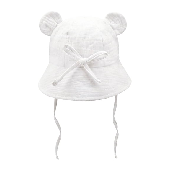 Ugoldhm Baby Toddler Bear Ear Sun Hat, Cotton Breathable Wide Brim Bucket Hat with Chin Strap, UV Protection Cute Summer Cap