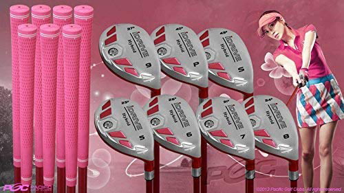 Women's iDrive Golf Clubs All Ladies Pink Hybrid Complete Full Set which  Includes: #4, 5, 6, 7, 8, 9, PW +SW Lady Flex Right Handed New Utility L  Flex 