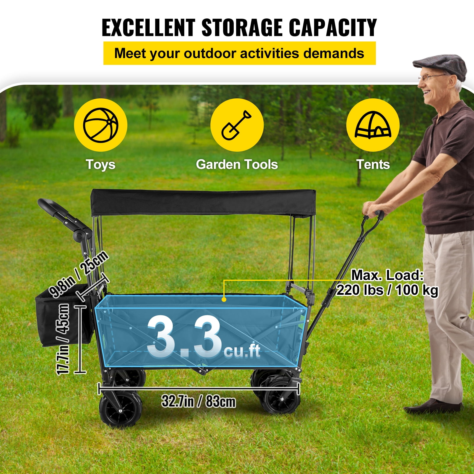 VEVOR 220.5 lbs Capacity with Garden Wagon with Removable Canopy