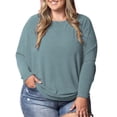 thumbnail image 3 of BWASD Womens Oversized Long Sleeve T Shirt Casual Basic Crewneck Tee Soft Solid Color Workout Warm Top Sweatshirts for Fall Winter Y2K Clothes Green M, 3 of 7