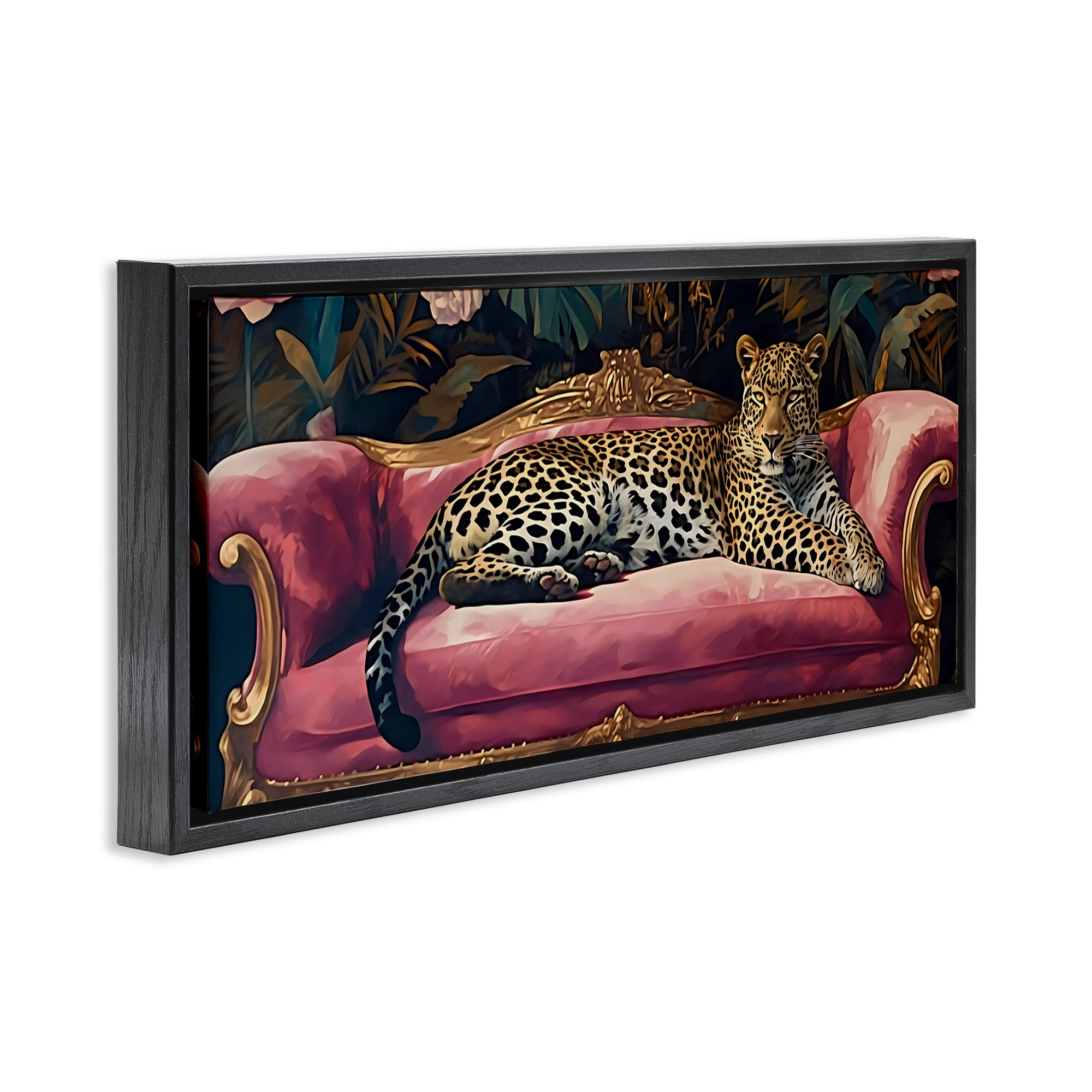 Stupell Industries Regal Relaxation Leopard on Pink Black Framed Floater Canvas Wall Art, design by Creative Studio