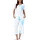 thumbnail image 1 of Conjunto de pijama para mujer INSPIRE CHIC, tie dye, de manga corta, pantalones capri con bolsillos, 2XL, azul y blanco, 1 of 6