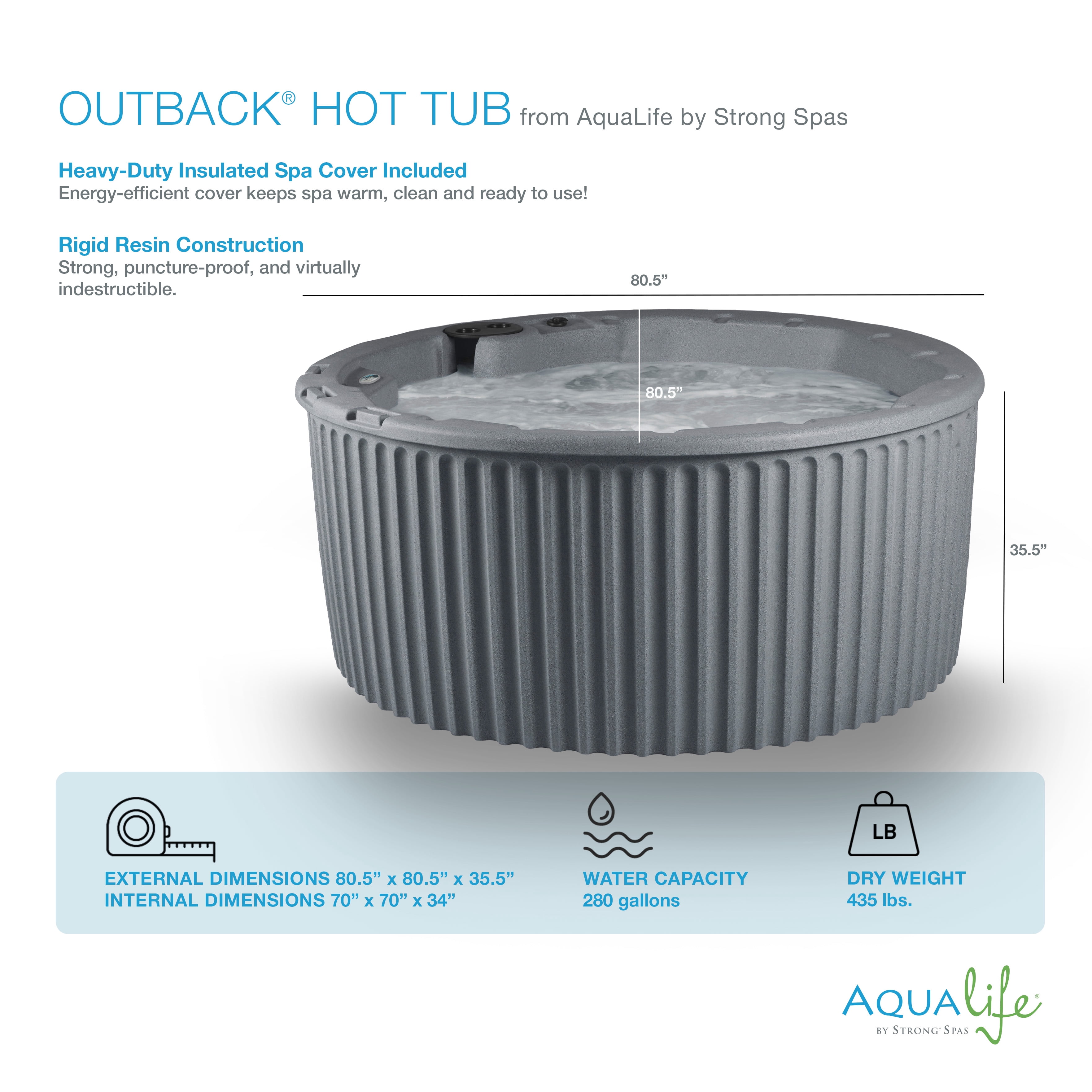 Aqualife by Strong Spas Outback 6 Person Plug & Play Round Hot Tub Spa, Gray Granite
