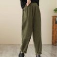 thumbnail image 4 of REALiKUN Women's Vintage Corduroy Trousers High Elastic Waist Wide Leg Pocketed Pants Cozy Straight Leg Baggy Lounge Slacks, 4 of 7