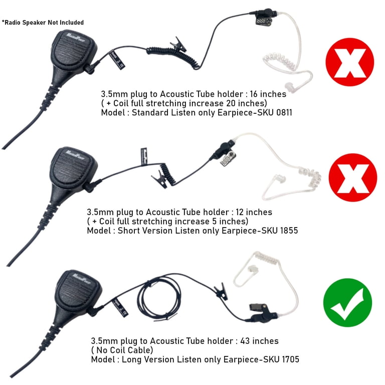 Oreillette Mono Tube Acoustique 3,5mm - Pour Talkie Motorola Kenwood Baofeng, 6 Embouts, Clip Ceinture, Extensible