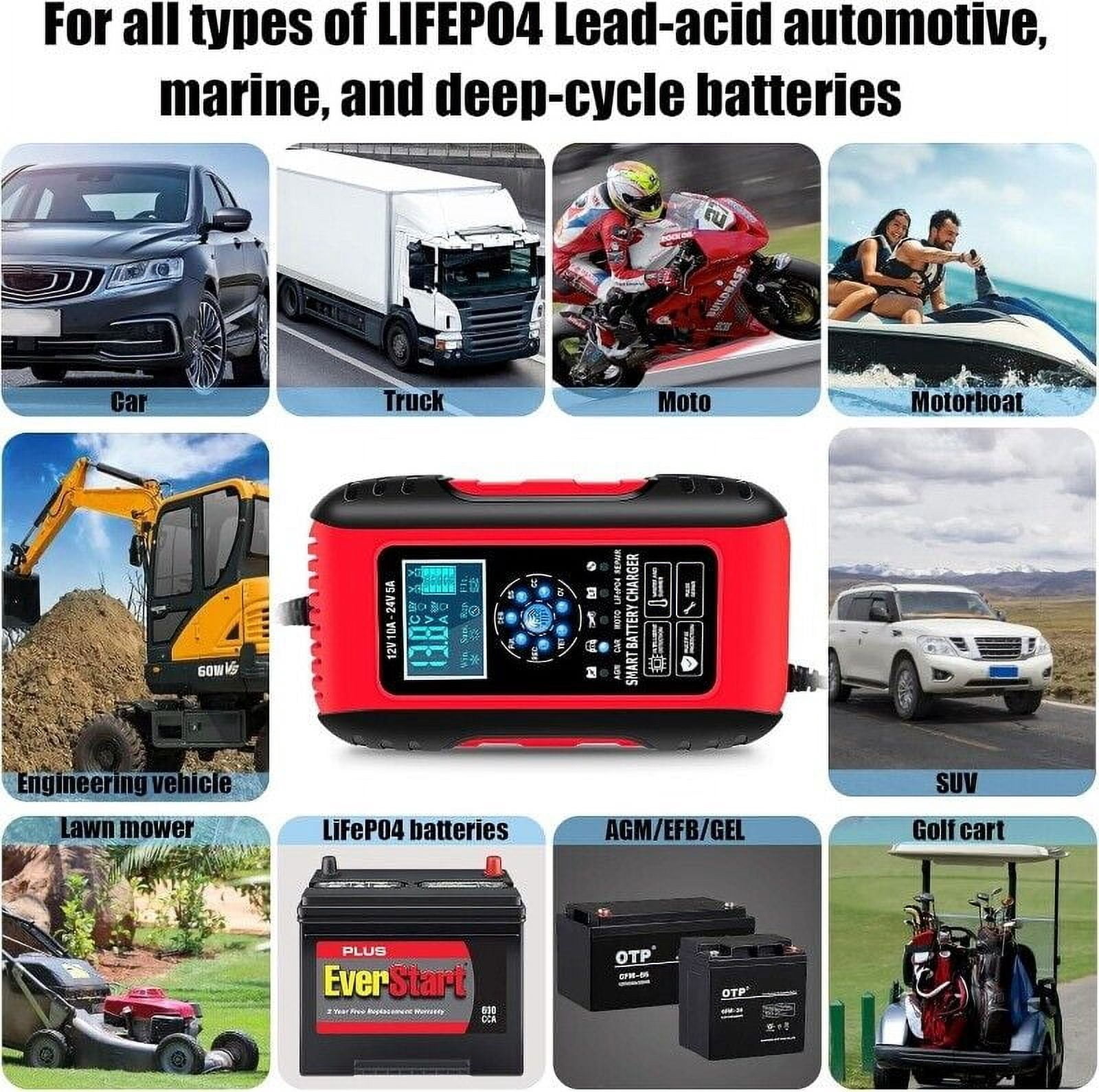 10A Car Battery Charger 12V/24V for Auto Motorcycle AGM Lifepo4 Lead Acid