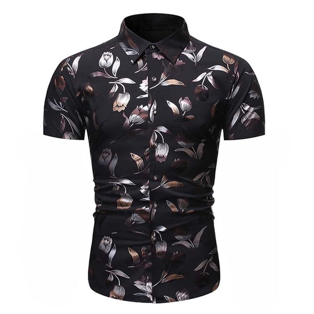 Camisa de manga corta con estampado floral de ajuste delgado para negocios con botones informales para hombres Pompotops oipoqjl47645