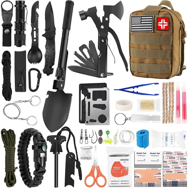 Kit de supervivencia LUXMOM 142 piezas con botiquín de primeros auxilios para acampar al aire libre